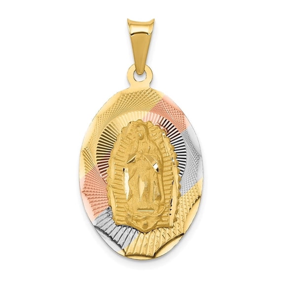 Auriga Fine Jewelry 14K Yellow Gold w/Rhodium D/C Lady Of Guadalupe Oval Pendant for Women