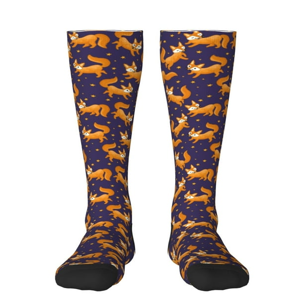 Balery Stars and Fox Cute Calcetines novedosos Calcetines deportivos Calcetines hasta la rodilla Calcetines de algodón Calcetines originales y geniales