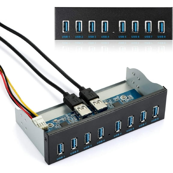 MZHOU 8-Port USB 3.0 Front Panel Hub Expansion Card - with 19-Pin & SATA Cables, 5 Mounting Screws - Compatible with Windows XP/7/8/10 & Linux - Desktop PC Internal USB Hub for Case Expansion