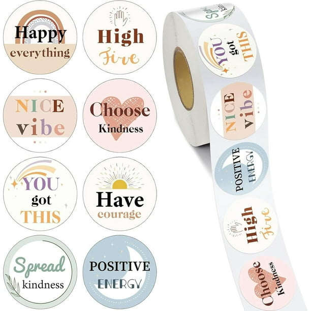 2 rollos de 1000 etiquetas de papel autoadhesivas para premios, redondas, con la palabra "Happy Everything Choose Kindness".
