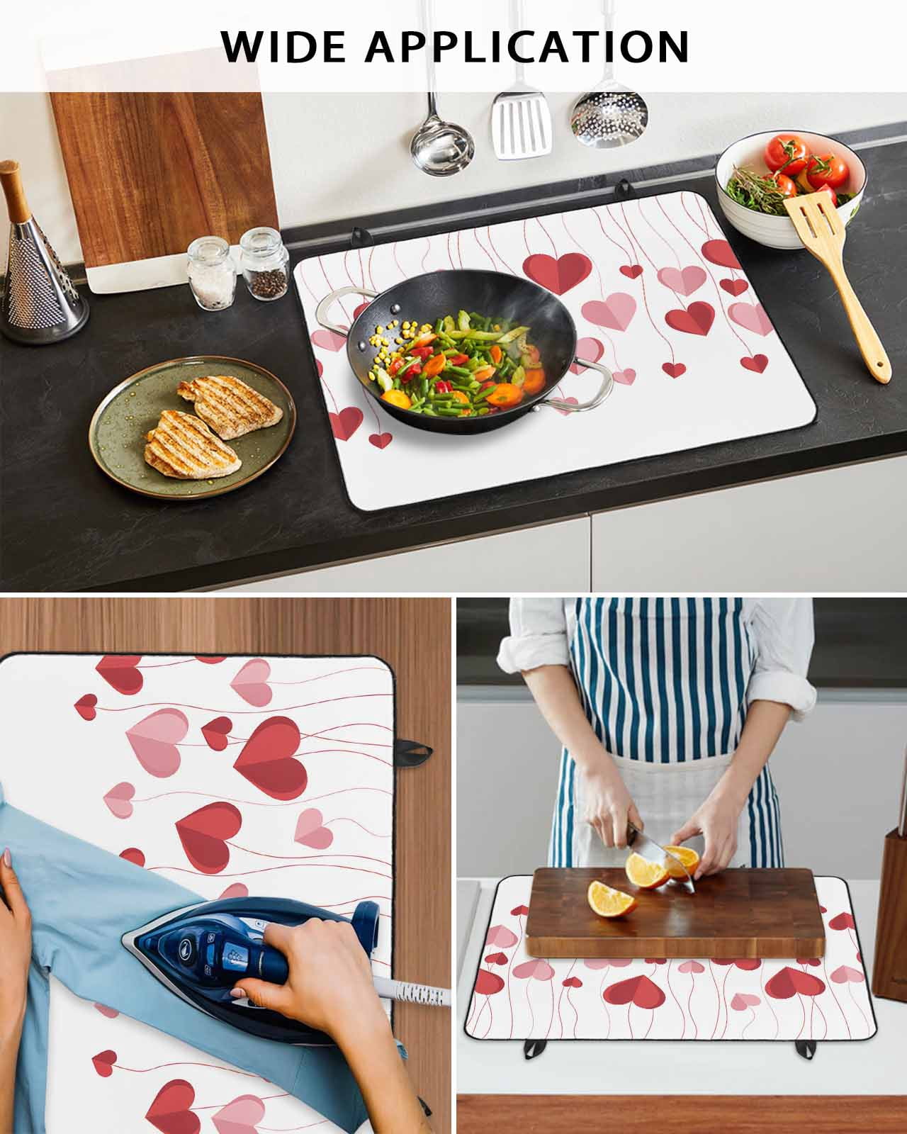 Large Induction Cooktop Protector Mat Valentine's Day Stove Top Covers for Electric Stove, Pink Red Love Sweet Falling Heart Romantic Decorative Stove Burner Cover Mats, Glass Top Stove Cover