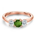 thumbnail image 3 of Gem Stone King 18K Rose Gold Plated Silver Green Chrome Diopside and White Topaz Engagement Ring for Women | 1.16 Cttw | Round 5MM | Gemstone Birthstone | Size 9, 3 of 6