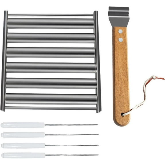 Stainless Hot Dog Roller for Grill with Wood Handle and 4 Hotdog Sticks for Evenly Cooked Hot Dogs, 5 Hot Dog Capacity, Suitable for Various Restaurants, Snack Bars, Canteens, Home