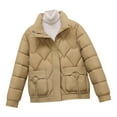thumbnail image 6 of Itsame Puffer Jackets Womens Winter Coats Solid Color Casual Lapel Collar Cotton for Women Waterproof Jacket Khaki Size M, 6 of 6