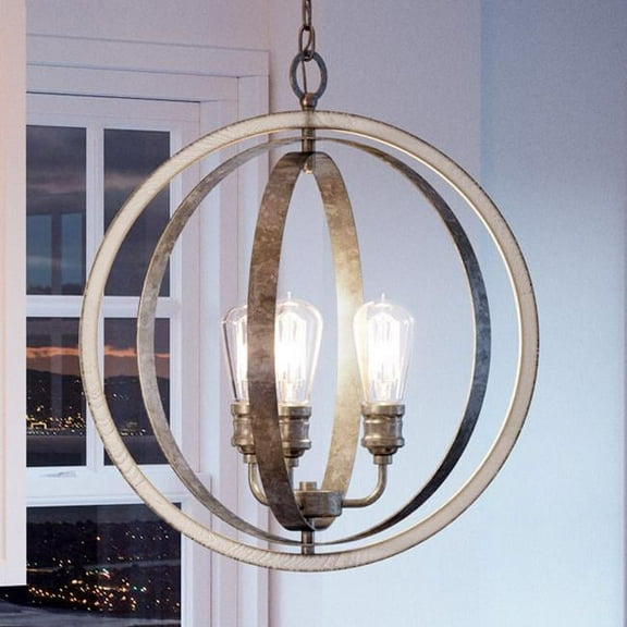 Urban Ambiance Luxury Farmhouse Pendant, Size: 24"H x 21-1/4"W, with Urban Industrial Style Elements, Galvanized Steel Finish, UHP2213