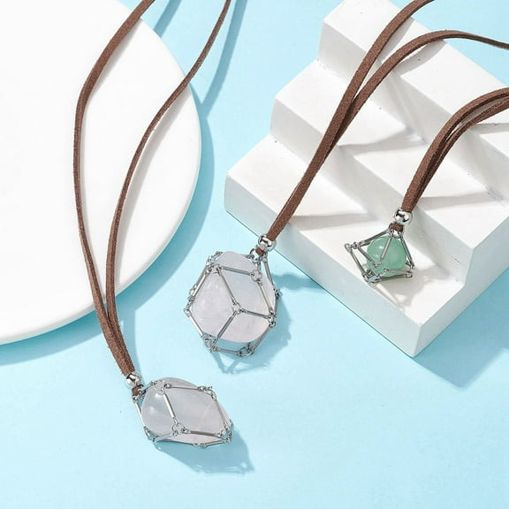 3pcs 3 style Brass Bar Connected Pouch Empty Stone Holder for Pendant Necklace Making Suede Cord Necklace Stainless Steel color 31-5/8~32~1/8 inch(80.4~81.6cm)