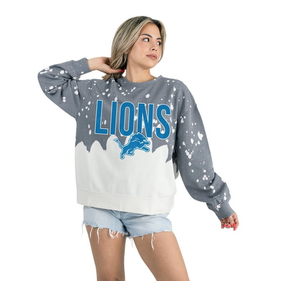 Women's Gameday Couture  Gray Detroit Lions Oversized Faded Wash Tri-Blend Pullover Sweatshirt
