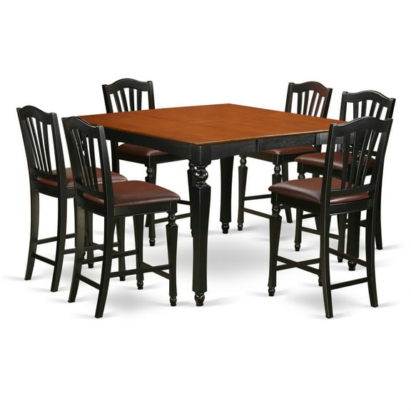 East West Furniture Chelsea 7-Piece Wooden Dining Set in Black/Cherry/Brown