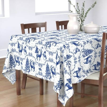 

Cotton Sateen Tablecloth 70 Square - Holiday Toile Deer Forest Woodland Snow Christmas Print Custom Table Linens by Spoonflower