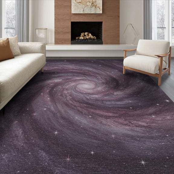 ODIKA 8'x10' Washable Area Rug Durable, Non-Slip Starry Cosmic Galaxy Swirl Abstract Nebula Stardust Constellation Purple for Living Room, Under Sectional, Family