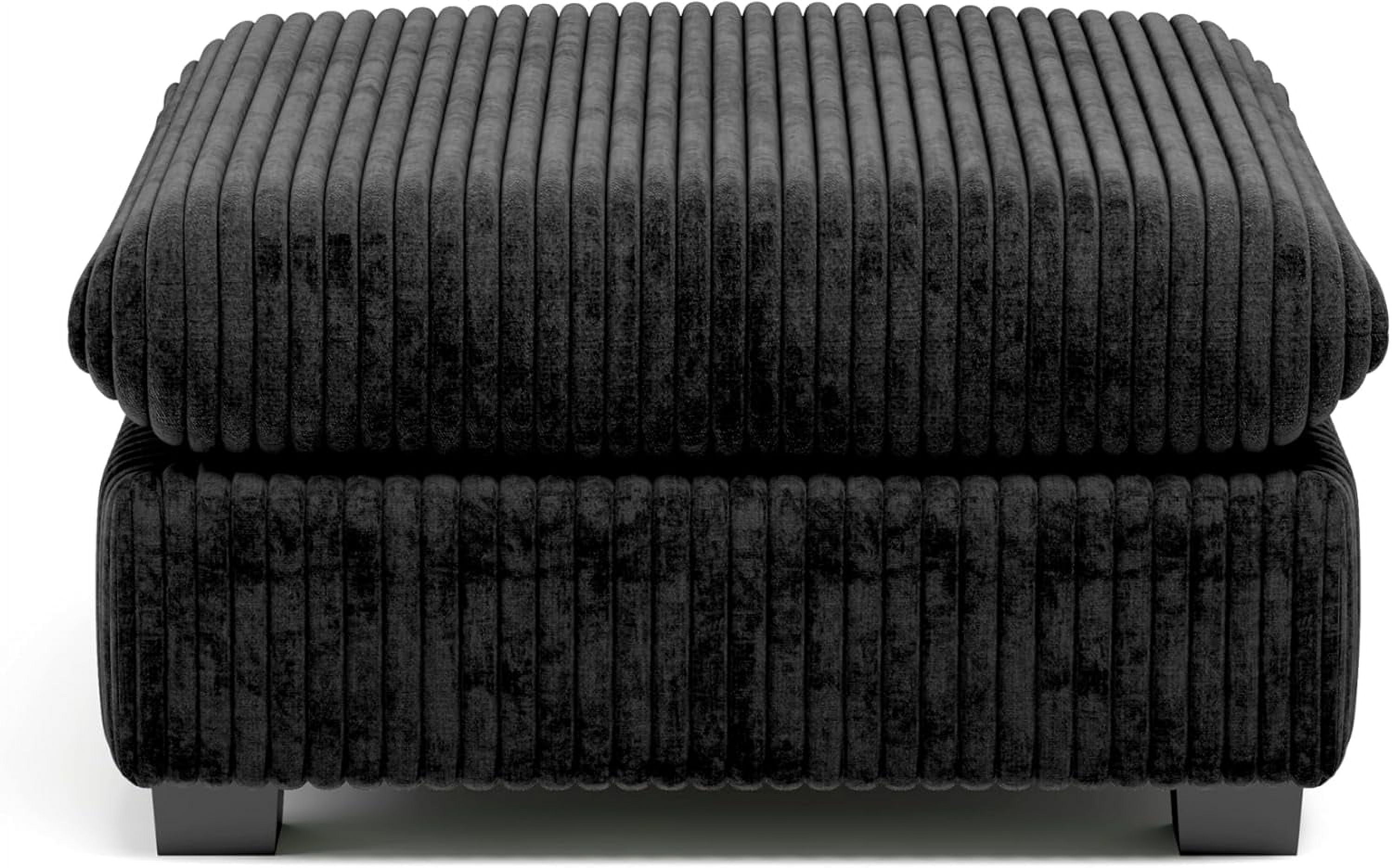 CHIC HOUSE Modular Sectional Ottoman,Plush Corduroy Upholstered Chaise Seat,Chenille Fabric Convertible Unit for Oversized Couch,Black