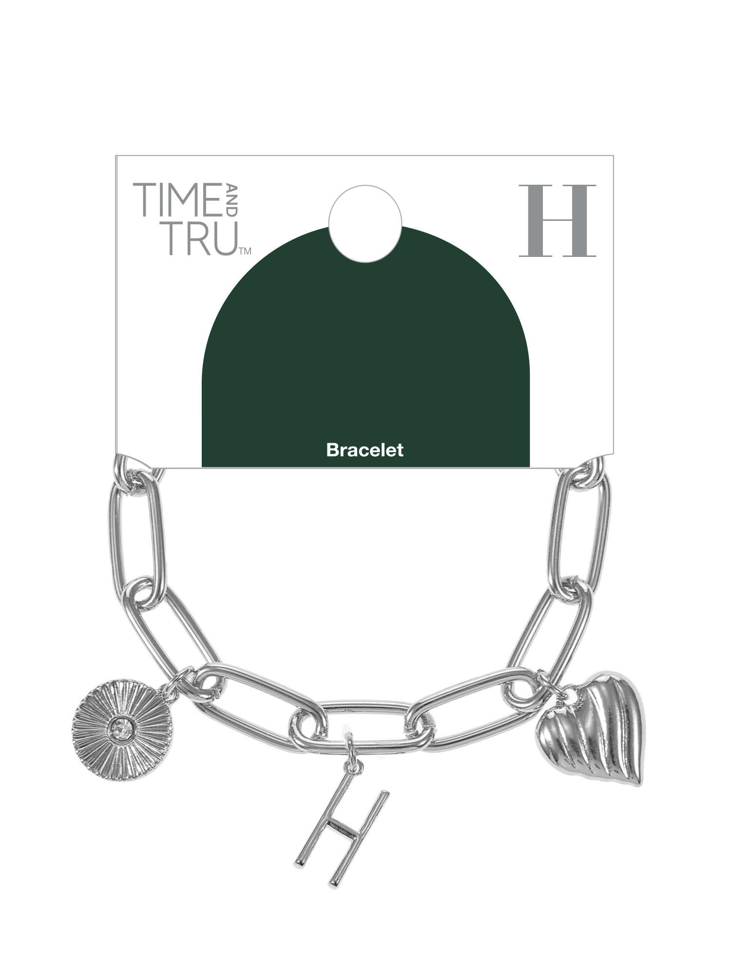 Time and Tru Silvertone Initial Charm Bracelet, Initial H