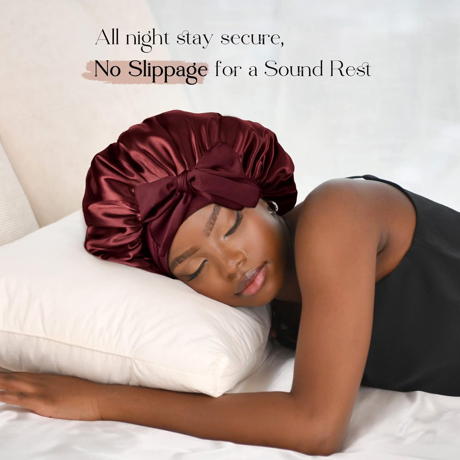 Silk Bonnet for Sleeping Women Satin Bonnet Double Layer Satin Lined Hair Bonnet with Tie Band Curly Hair Blush Pink