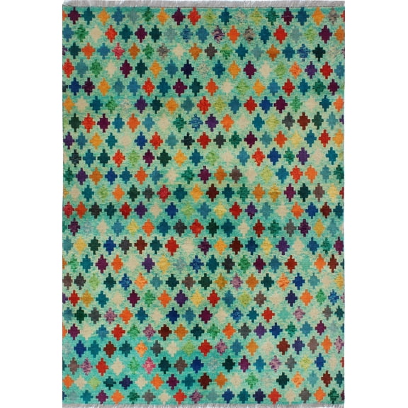 Balochi Kaylee Green/Red Rug, 4'8" x 6'6"