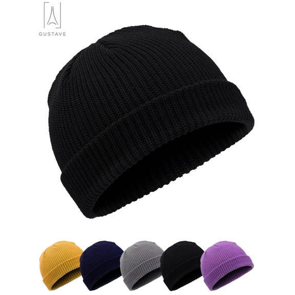 Gustave 2-Pack Beanie Hat Men Women Classic Knit Cuffed Plain Cap Winter Warm Ski Knitted Skull Hat Unisex "Black"