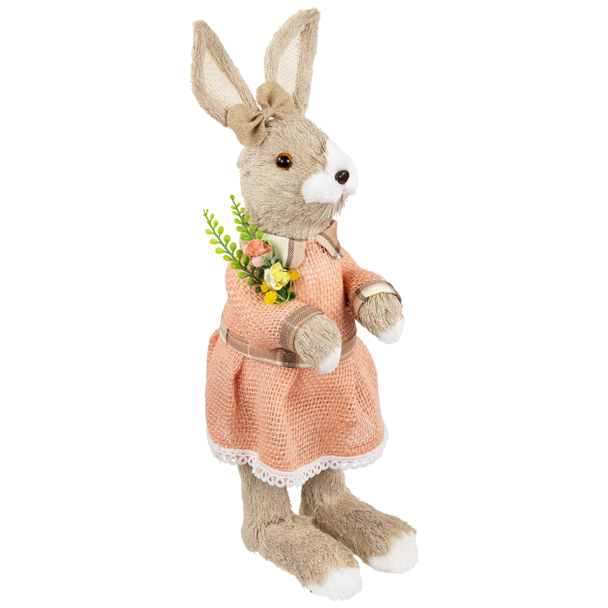 Northlight Rustic Girl Rabbit Easter Figure with Flowers - 15.25" - Beige