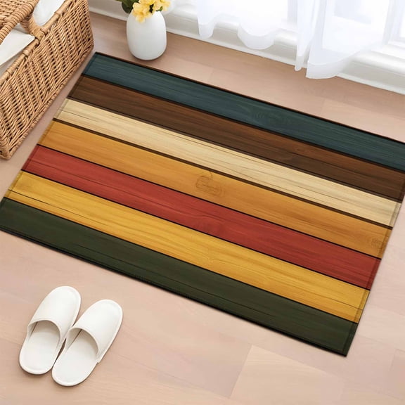 2x3 Ft Entryway Area Rug, Vintage Kitchen Rug Runner Washable Floor Mat, Vintage Wooden Farmhouse Striped Non Slip Indoor Door Mat Throw Carpet for Bathroom Living Room Bedroom