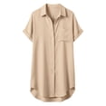 thumbnail image 4 of WULMLEO Collared Button Front Linen Beach Cover Up for Women Short Sleeve Side Split Loose Mini Shirts Dress Vacation Tunics Khaki Cotton-Linen Blend, 4 of 6
