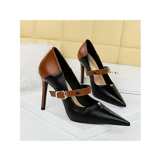 Avamo Ladies Pump Shoes Pointy Toe High Heels Slip On Pumps Resistant Dress Shoe Work Dark Brown 9.5