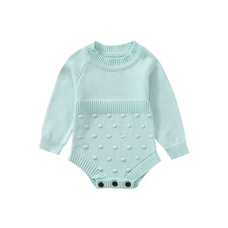 

Pagliaccetto lavorato a maglia neonato ragazza ragazzo tinta unita motivo a pois girocollo manica lunga tuta Casual autunno inverno tuta