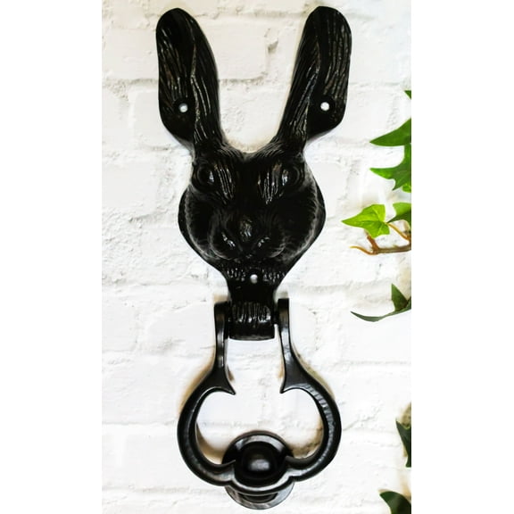 Black Coated Metal Rustic Whimsical Animal Bunny Rabbit Door Knocker Plaque