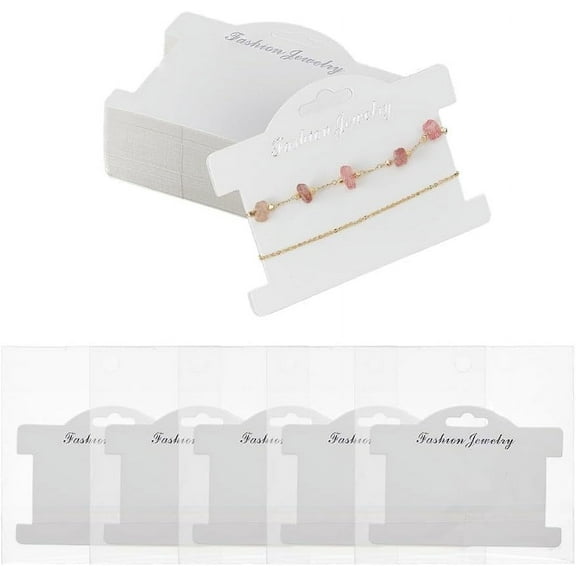 100Pcs Paper Bracelet Display Cards Jewelry Display Card for Bracelet Necklace Showing with 100Pcs OPP Bag Rectangle White 7x9.6x0.05cm