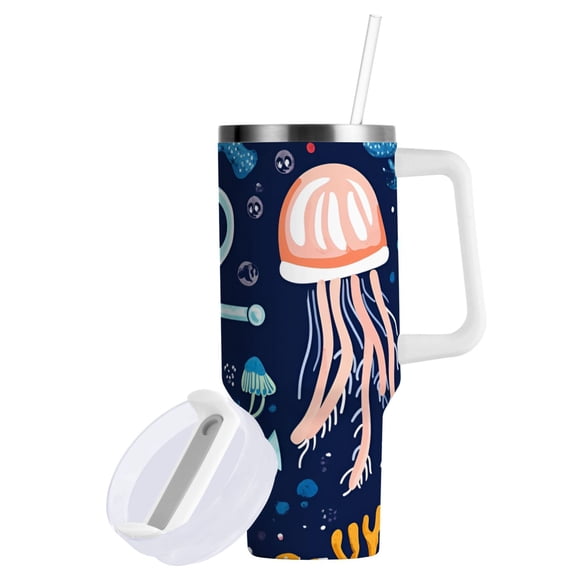 Yayeee 40oz Stainless Steel Tumbler with Straw and Handle Double-Wall Insulated Travel Water Bottle, Blue Anchor