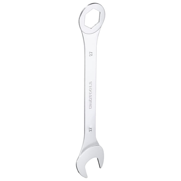 Llave de combinación delgada de 6 puntos de 27 mm de Uxcell, doble extremo, caja y extremo abierto, acero cromado, plateado