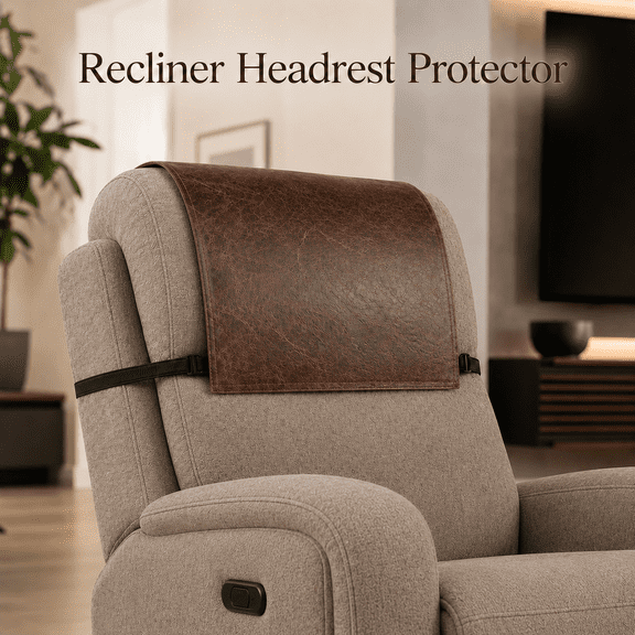 MORAVE Recliner Headrest Protector 17x27in, Non Slip Waterproof Faux Leather Headrest Cover for Sofa Couch Office Chair, Chocolate Brown