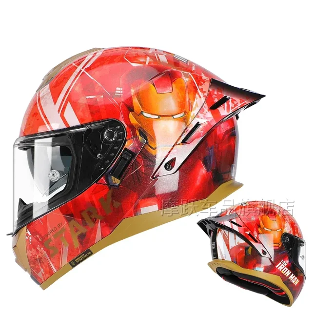 YE Marvel Deadpool Iron Man Spiderman Motorcycle Helmet Full Face Racing Helmets Offroad Motorcycle Helmet Motorbike Sports Helmet