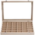 thumbnail image 1 of Sky Piea 30 Grid Velvet Glass Jewelry Box Jewellery Organiser Earring Ring Storage Holder Case Box (Beige), 1 of 5