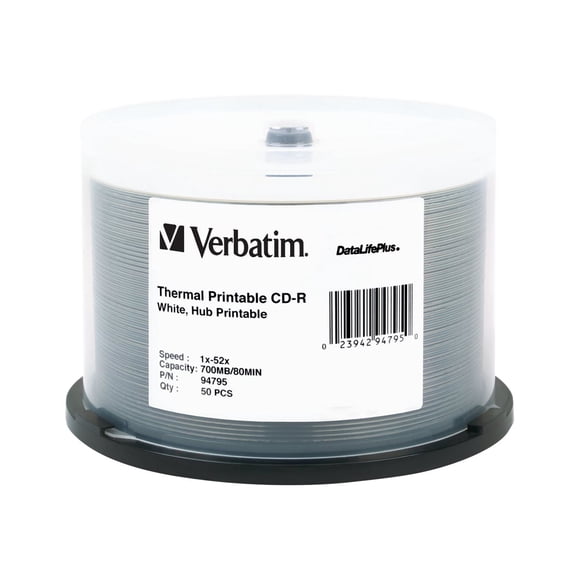 Verbatim DataLifePlus - 50 x CD-R - 700 MB (80min) 52x - Blanc - Large surface Thermique Imprimable - Broche