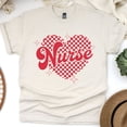 thumbnail image 1 of Graphic Nurse Tee with Retro Heart Pattern for Medical Staff, Natural, Size M, 1 of 6