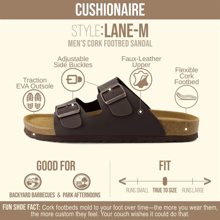 Men\'s Dark Brown Lane Cork Footbed Sandals Adjustable Buckle Comfort Slides CUSHIONAIRE Lane Cork Footbed Mens Sandals, Adjustable  main image 4