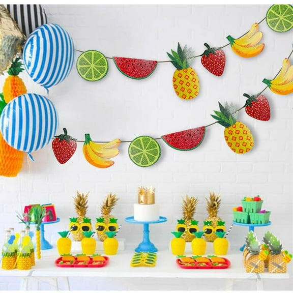 Raindrops 2Pcs Tropical Party Decorations Watermelon Shape Multi Colored Banner