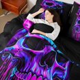 thumbnail image 3 of Homewish Neon Cyber Drip Skull King Bedding for Kids, Modern Swirl Gothic King Bed in a Bag, Black Reversible, 7pcs, 3 of 7