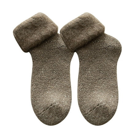 

BIZIZA Womens Thick Non Slip Fleece Lined Socks Thick Soft Warm Cozy Slipper Socks Coffee One Size
