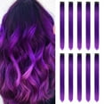 thumbnail image 6 of 22 inch Colored Purple Hair Extensions Clip in Kid's Party Highlights, Purple Accessories Hairpiece Straight for Girls Women (10 Pcs Purple), 6 of 11