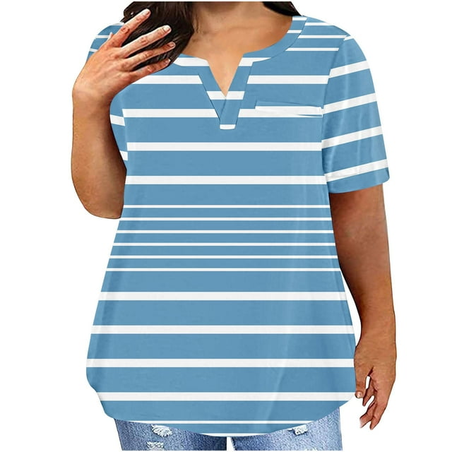 FcBaudy Hauts pour Femmes, Blouses et Chemises à Manches Courtes Col en V Grande Taille pour Femmes, Blouse Décontractée Ample d'Été à Manches Courtes en Polyester