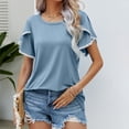 thumbnail image 3 of Mittory Womens Dressy Casual Tops Ruffle Sleeve Blouses Crew Neck Summer Shirts Cute Keyhole Back Work Top, 3 of 5