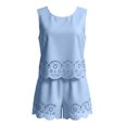 thumbnail image 4 of ASEIDFNSA Women Eyelet Two Piece Shorts Set Embroidered Tank Top and Scalloped Shorts Lounge Wear, 4 of 4