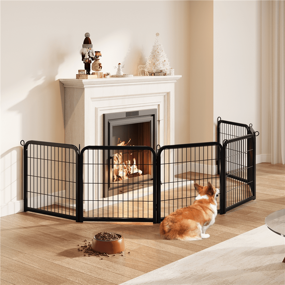 Alden Design 25″ Tall 6 Panels Metal Dog Playpen Fence for Outdoor Indoor, Black