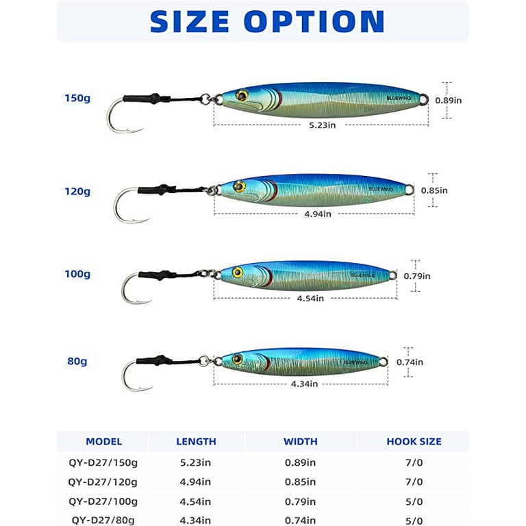 BLUEWING Fishing Lures Slow Pitch Jig Flat Fall Jigging Pitching Lures  Vertical Jigs, Baits with Assist Hook Fishing Artificial Bait,  Blue/Green,80g