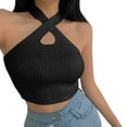 thumbnail image 3 of MESSUEN Halter Tank Top Criss Cross Halter Top Halter Crop Vest Crop Halter Strappy Tank Topsfemale Knitted Off Shoulder Crop for Women Tops Casual Womens Tops Summer Black One Size, 3 of 5