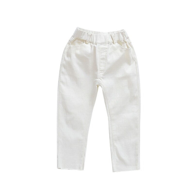 Wisremt - Jeans Trousers Boys And Girls Mid-Waist Casual Solid Color Pants White For Kids 1-7 Years Old