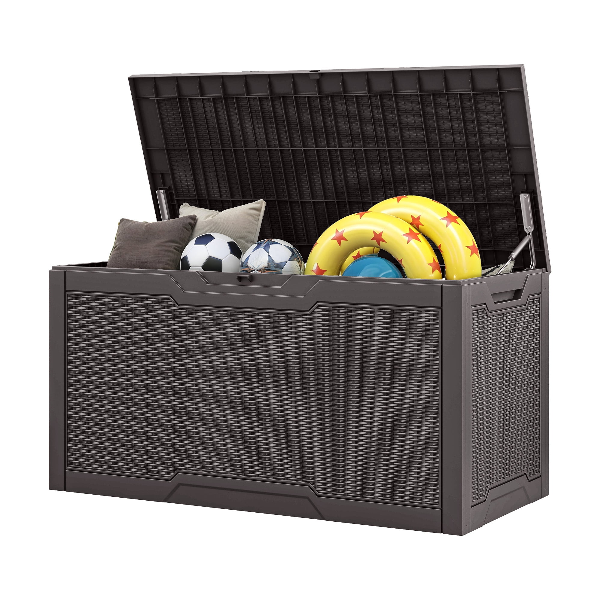 Dextrus 100 Gallon Large Resin Deck Box , Dark Brown Water Resistant Outdoor Storage Container, Lockable Organizer for Patio Cushions, Garden Tools, Pool Supplies & Indoor Outdoor Essentials