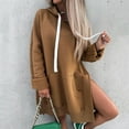 thumbnail image 2 of Women Oversized Hoodie Dress Pullover Winter Kangaroo Pocket Long Sweatshirt Solid Casual Side Split Hoody Tops, 2 of 5