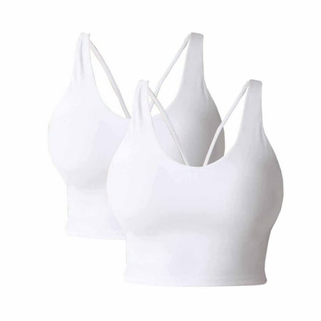 Clearance! bras for women sports bras for women 2PC Women s Longline Wirefree Padded Yoga Bra Gym Workout Fitness Crop Tank Tops Big sales White