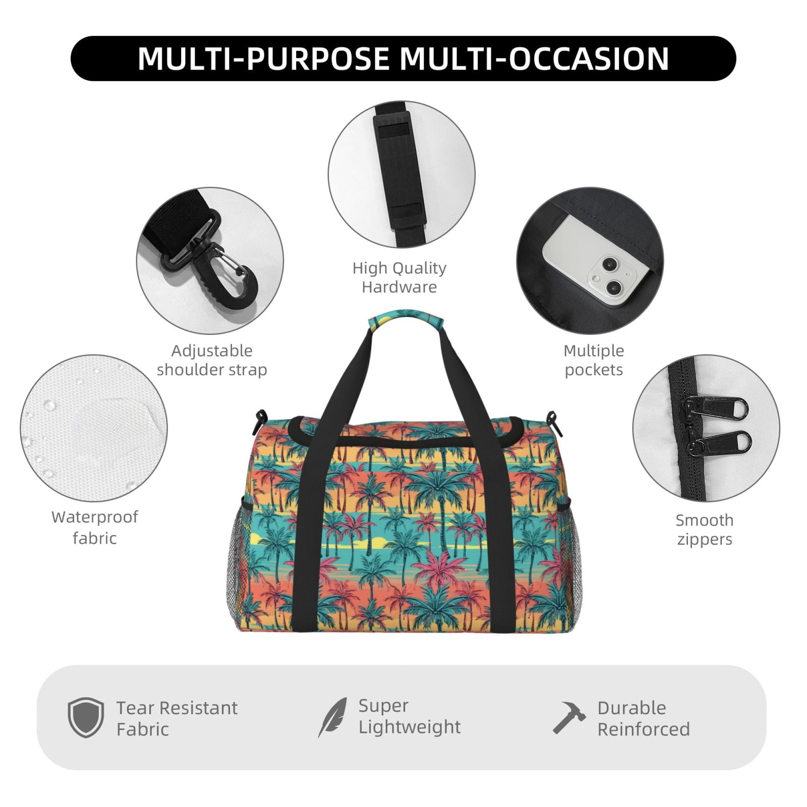 Fuzoiu Hawaii Palms Print Travel Duffle Bag,Carry On Tote Bags,Duffel Bag,Sport Gym Bag, Hospital Bag for Labor and Delivery, Overnight Bag,Luggage Bag