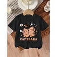 thumbnail image 1 of Adorable Girls' Peach Capybara Dolphin Print T-Shirt - Soft Cotton, Crew Neck, Short Sleeve, Summer Top with Cute Cartoon Graphics, 1 of 6